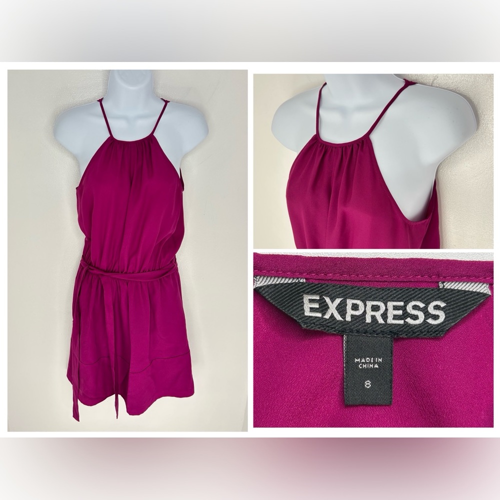 EXPRESS Women's Sleeveless Dress Size 8 Purple Keyhole Pockets Belted‎ Cocktail